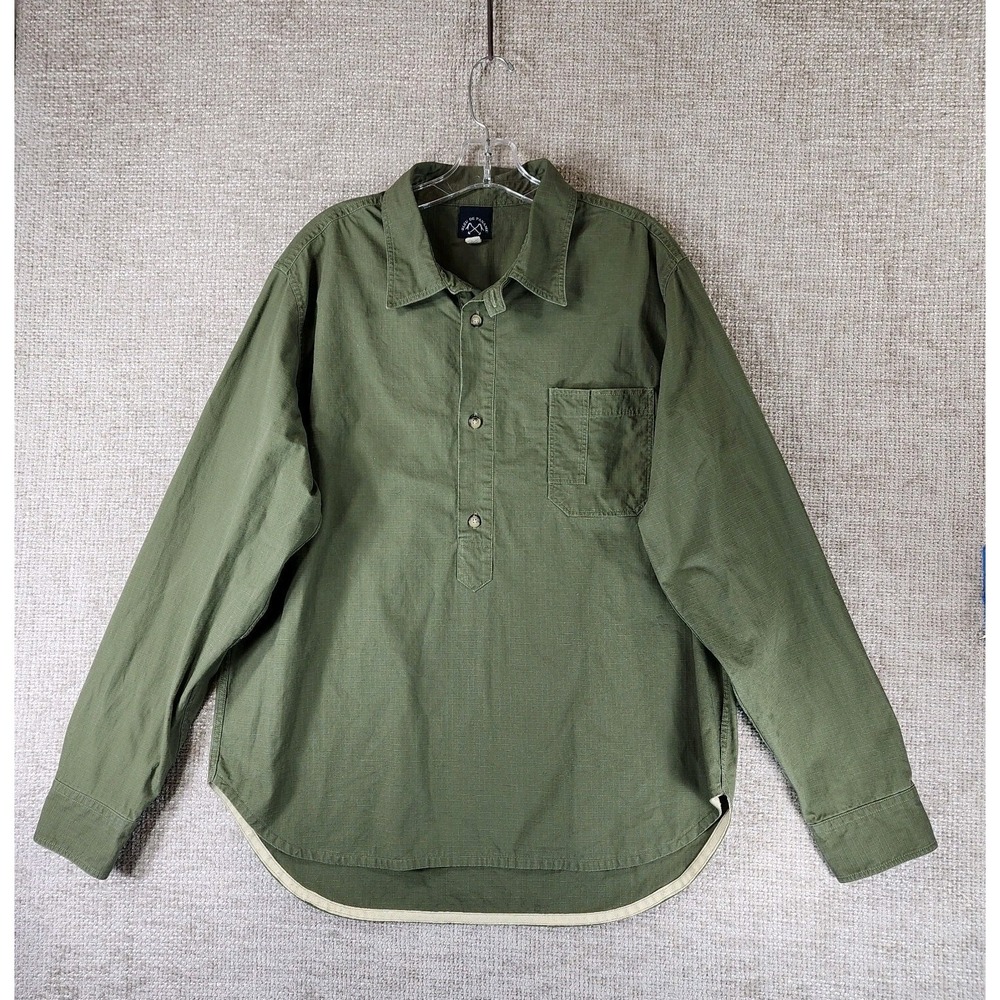 Bleu de Paname Cotton Ripstop‎ Half Button Shirt Mens L Olive Green Workwear